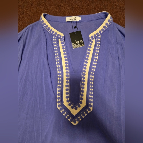 New! Kevia Tunic Blouse 1x-2x Plum And Cream Beautifully Made Light Purple - Picture 2 of 13